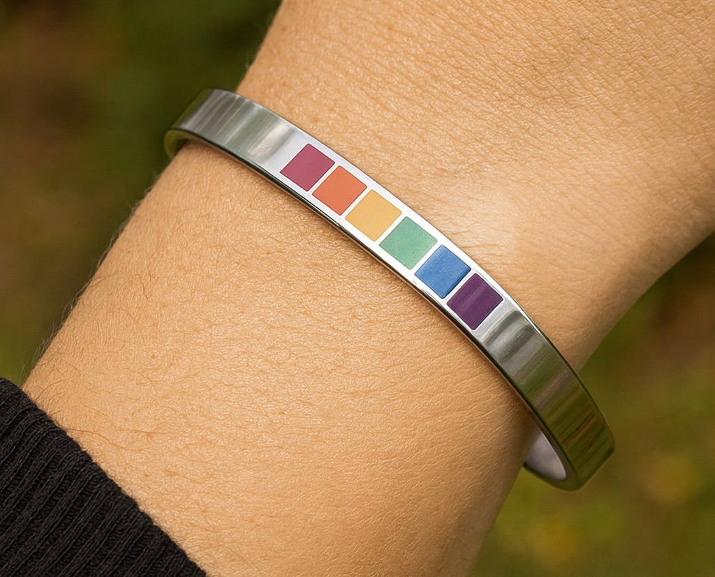 LGBTQ+ Pride Rainbow Cuff Bracelet – Stainless Steel Open Bangle
