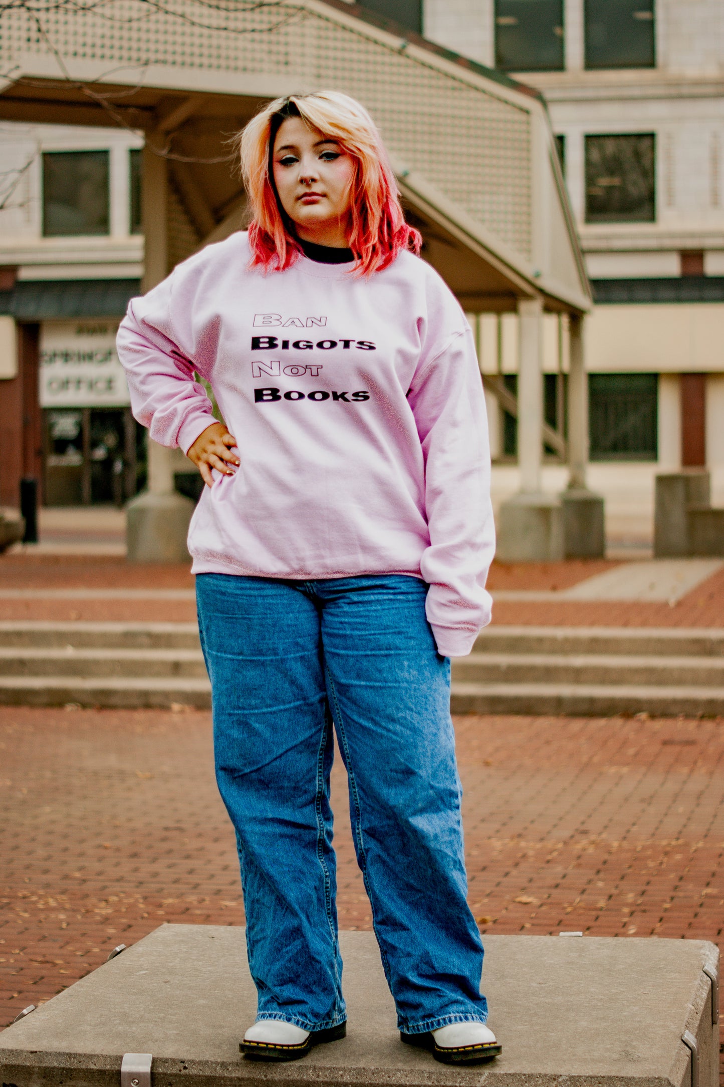 Ban Bigots Not Books Crewneck Sweater | XS - 3XL | Light Blue or Pink
