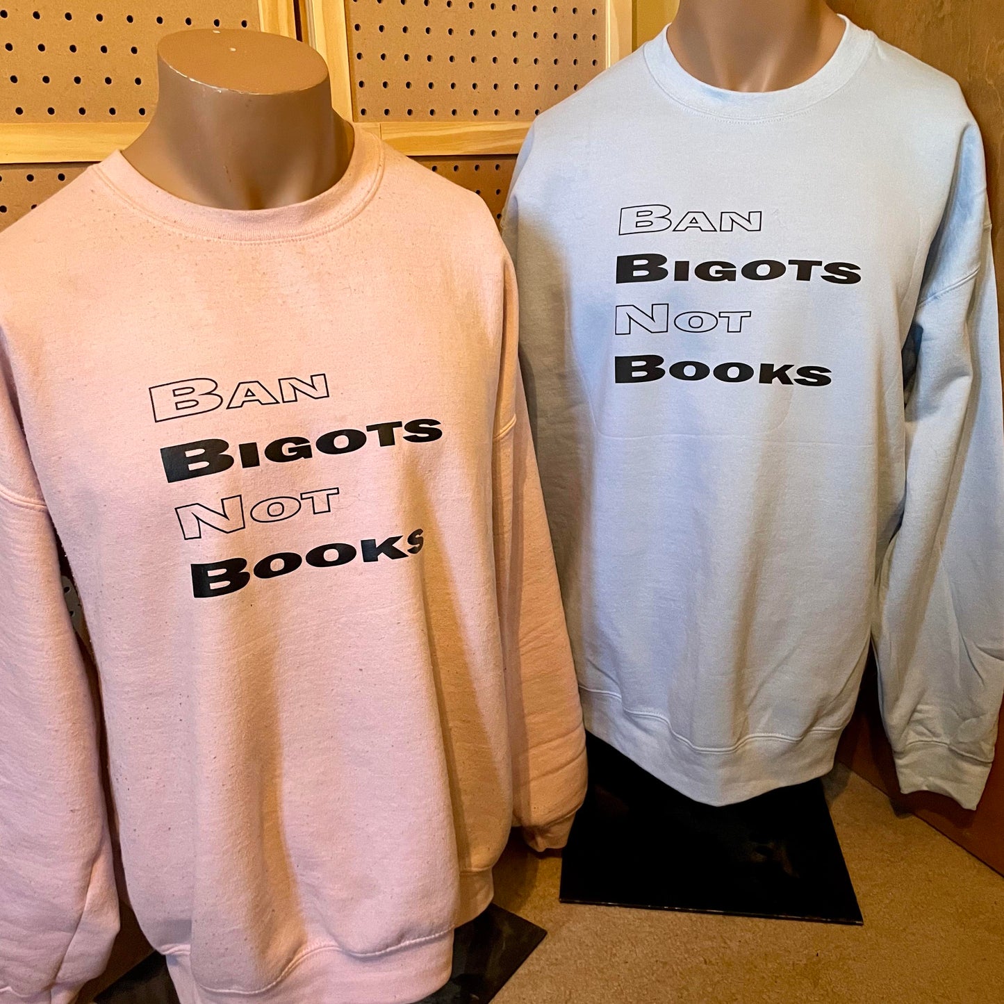 Ban Bigots Not Books Crewneck Sweater | XS - 3XL | Light Blue or Pink
