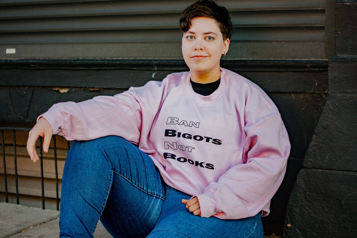 Ban Bigots Not Books Crewneck Sweater | XS - 3XL | Light Blue or Pink