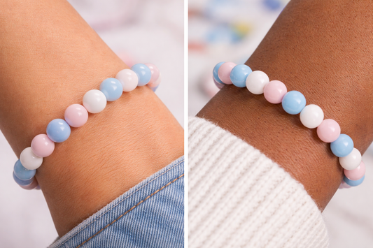 Trans Pride & Awareness Bracelet – Pink, White & Blue Natural Stone Beads