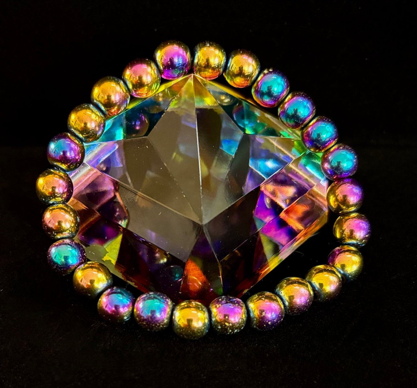 Rainbow Hematite Round Beaded Bracelet – Pride & Strength for Medium to Large Wrists