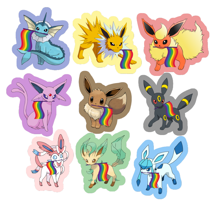 Eevee + Evolutions Pokemon Pride Stickers